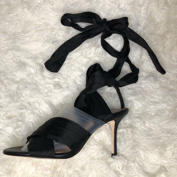 Muse by Marchesa Dahlia Chiffon Ankle Wrap Dress Sandals Black Heels size 9 NWOT - Picture 6 of 15